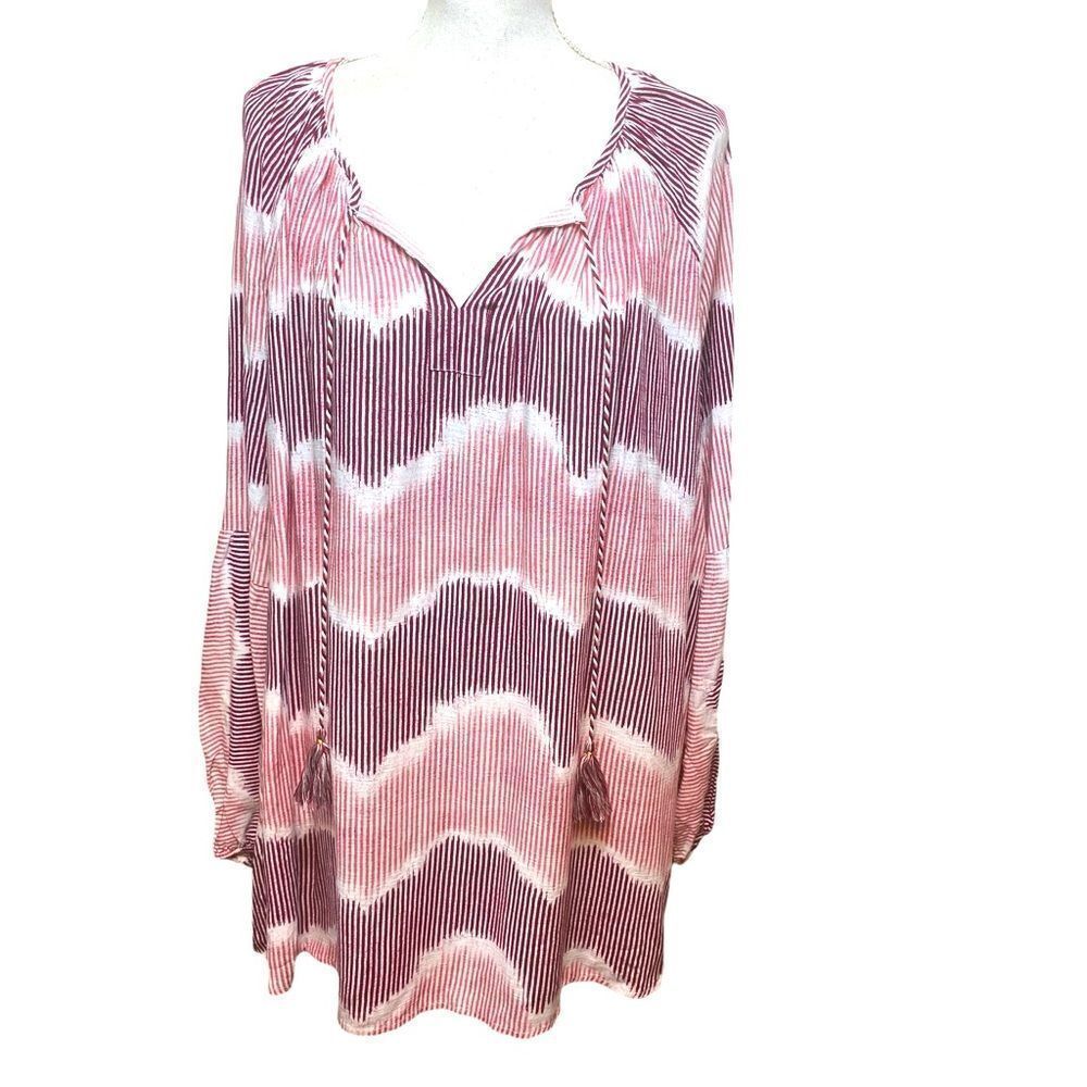 Lane Bryant Pink Striped Balloon Sleeve Boho Top Blouse Women’s Size 16